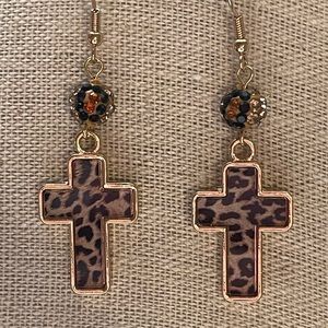 💥NEW ARRIVAL!💥 Angelina Crystal Ball Leopard Cross Earrings